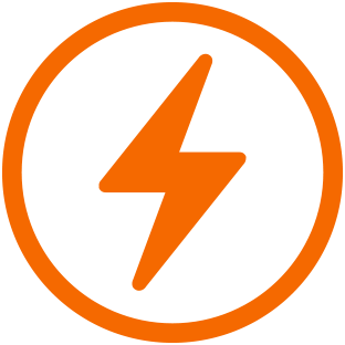 Orange lightning bolt icon inside of an orange circle, indicating battery life capabilities